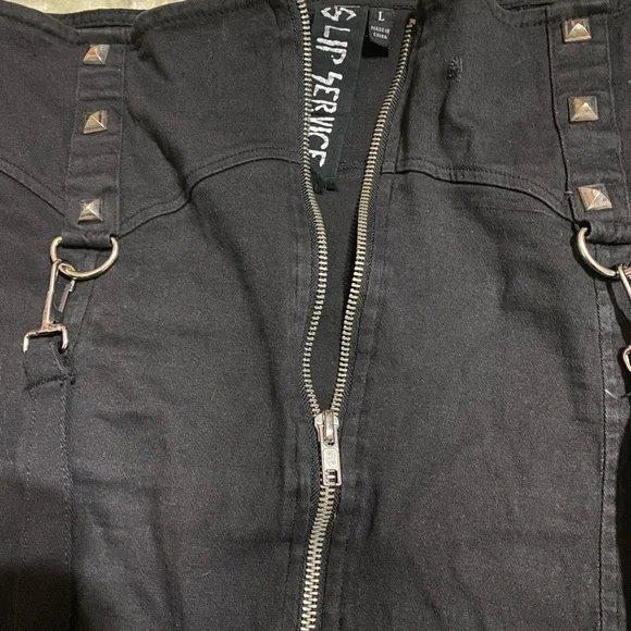 Lip Service Black Pencil Skirt with Front Zipper, Stud Details, Original Straps - Picture 5 of 7